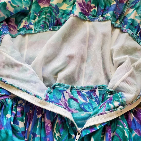 Vintage All That Jazz 1980s Floral Dress Womens XS Ruched Waist Peplum 80s 90s - Picture 5 of 6